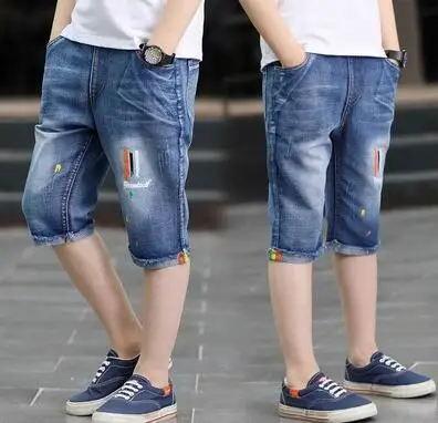 Коллекция года, летняя детская одежда шорты для мальчиков повседневные джинсовые шорты для маленьких мальчиков, голубые джинсовые шорты для больших мальчиков