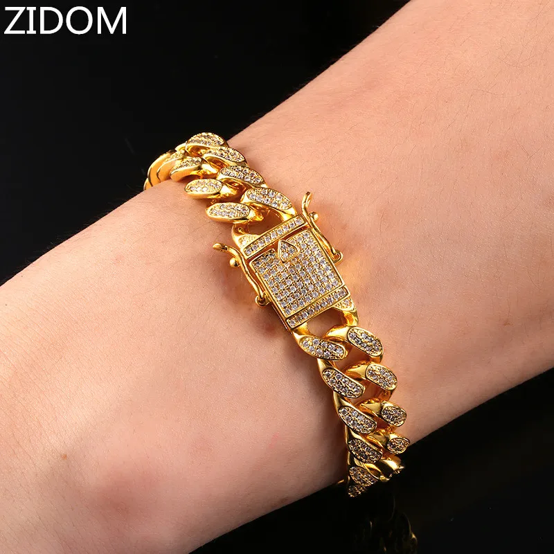 Men Hip hop Pave Setting AAA zircon bracelet fashion 7 8 9 inch long Miami cuban chain bracelets men hiphop jewelry luxury gifts | Украшения