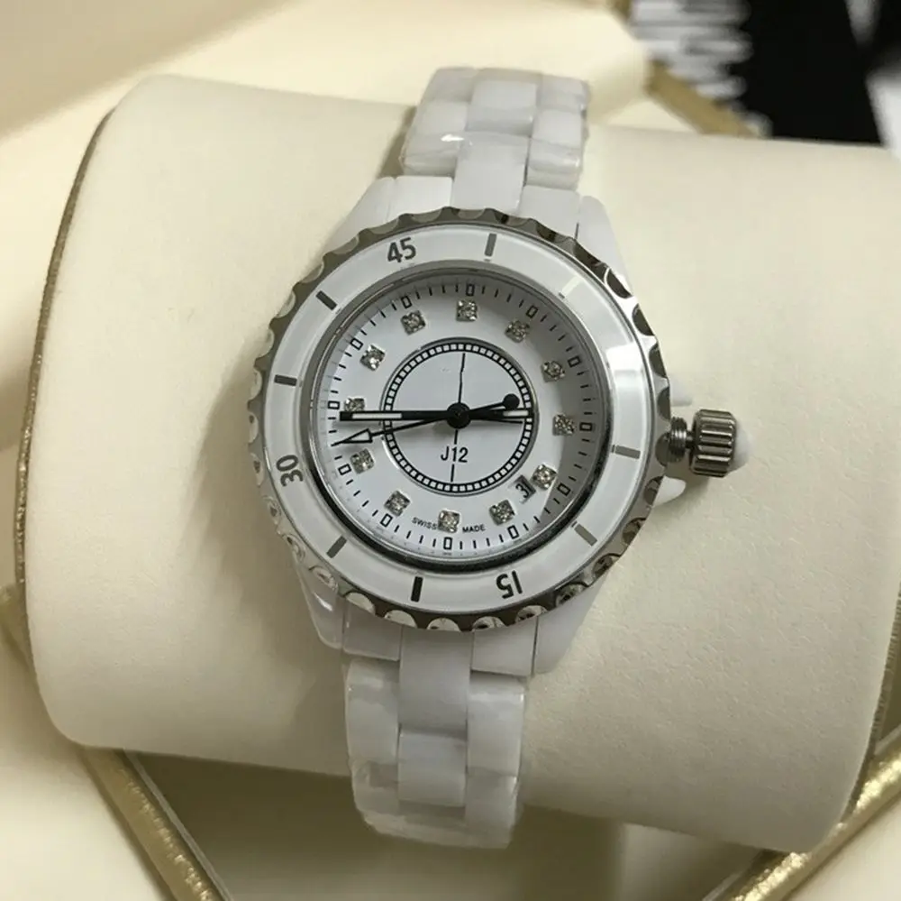 De cerámica de alta calidad Reloj clásico marca Quartz nuevo negro blanco Ceramica para mujer para hombre Relojes Diamantes número marcado 33mm 38mm
