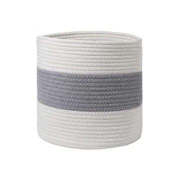 

Spliced Indoor Planter Storage Floor Cleaning Round Cotton Blend Rope Home Decor Woven Plant Basket Modern Flower Pot Cover