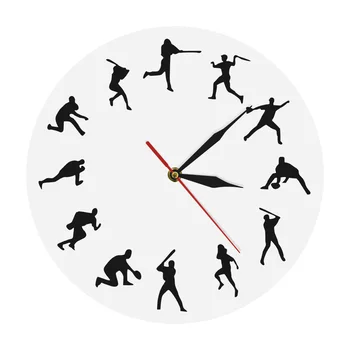 

Modern Baseball Player Silhouette Unique Wall Clock Gift For Sport Lovers Athlete Home Decor Home Run Design Iconic Clock Watch