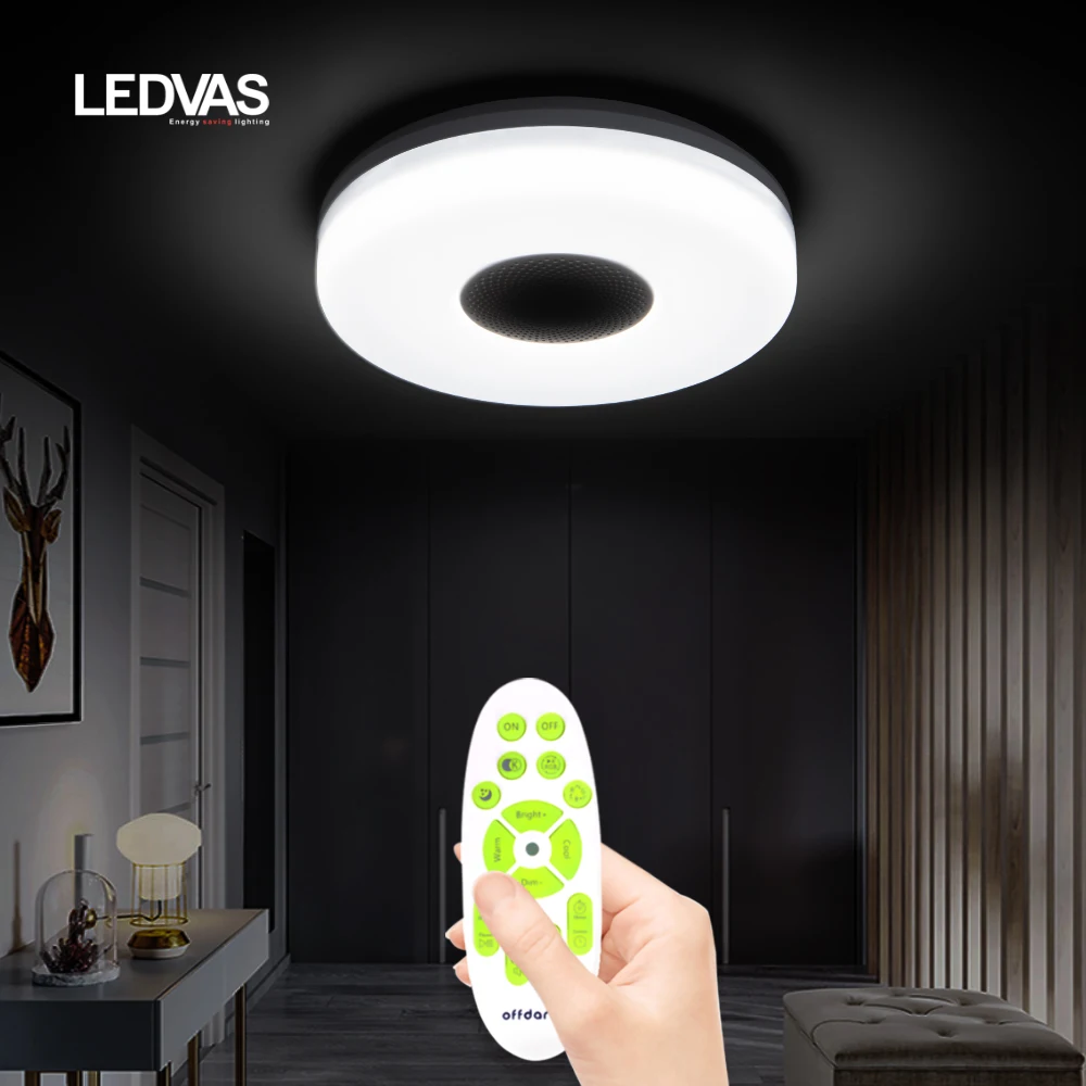 Luz de teto inteligente do diodo emissor de luz com alto-falante, brilho frio e quente 3000k-6500k, apropriado para o banheiro quadrado do estudo do quarto 5-10