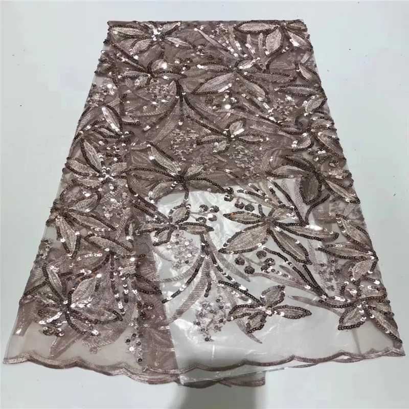 

5 yards high quality with feather embroidered net tulle mesh lace gold french sequins lace fabrics for wedding dress