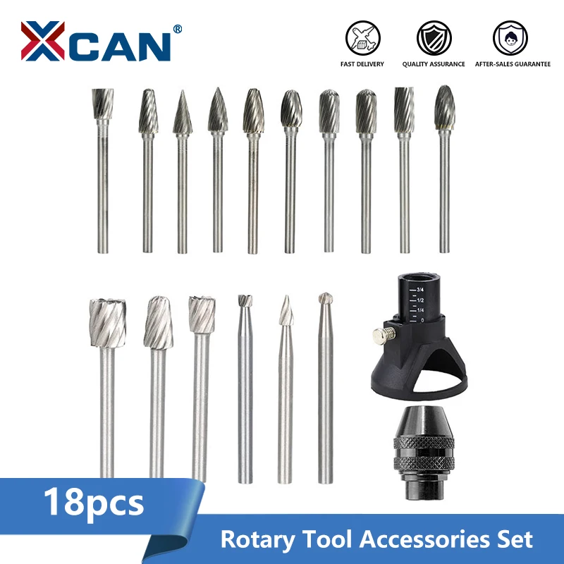 XCAN Rotary Burr 18pcs 3x6mm Carbide Rotary File with HSS Routing