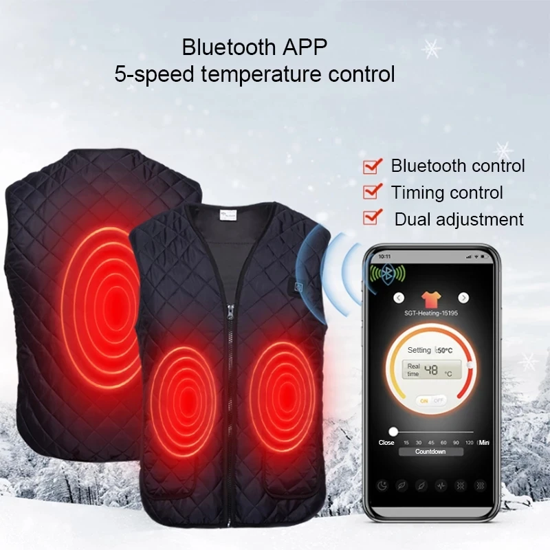 

Women Winter Bluetooth App Control heating Vest USB Electric Heated Vest Men Carbon Fiber Thermal Dual Mode Jacket Modules
