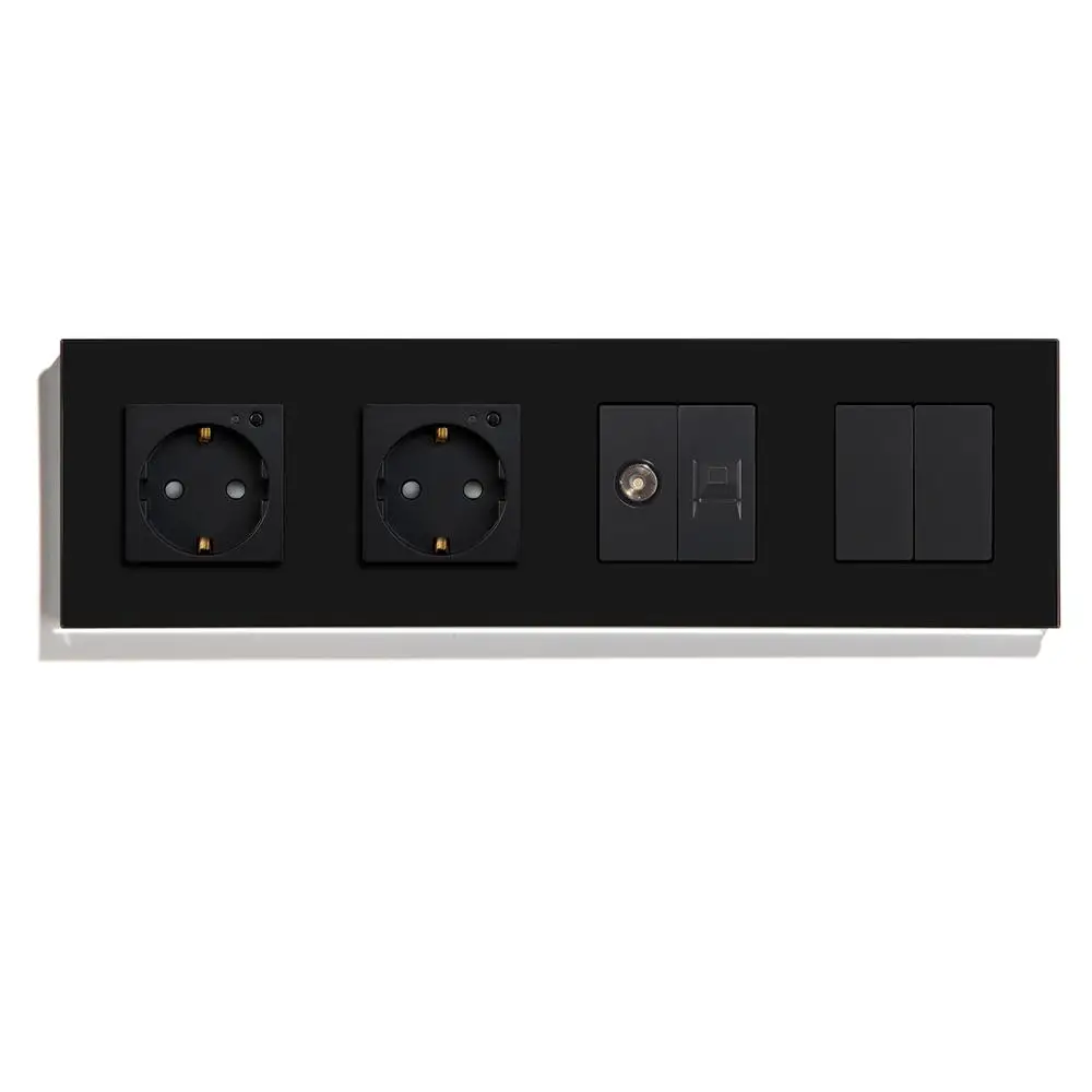 Black Wall Socket BSEED Wi-Fi Двойной ЕС розетки с ТВ и ПК разъем кристалл стекло панель управления Alexa Google Tuya - Тип: Black Wall Socket