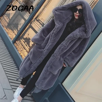 

Winter Warm Hooded Large Size Medium Length Solid Color Fur & Faux Fur Women Coats 2019 New Casual Long Sleeve Women Fur Coat