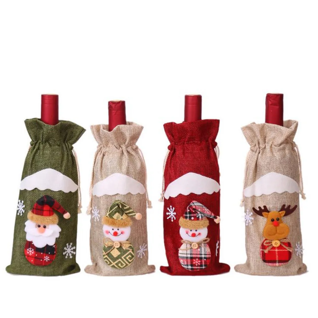 Рождественское украшение льняная старинная кукла мужчины набор бутылок красного вина сумка для вина Новогодняя крышка бутылки Рождественский подарок#15