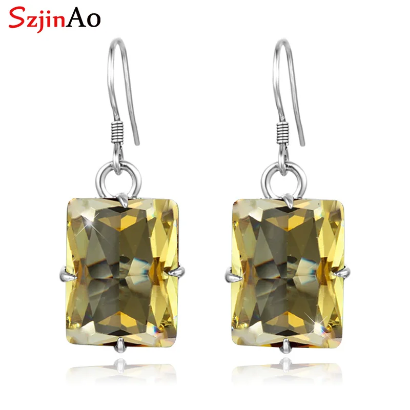 

SzjinAo Wholesale Genuine Solid 925 Sterling Silver Peridot Earrings Vintaga August Birthstone Fine Jewelry Women Accessories