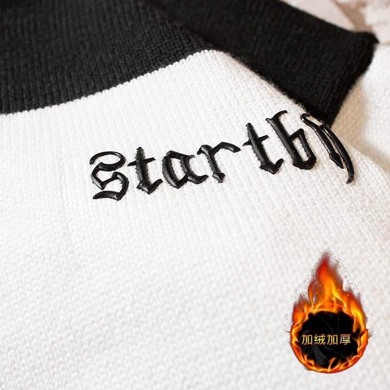 Мужской свитер из плотного флиса, новинка, зимний лоскутный Мужской пуловер с высоким воротом и длинным рукавом, мужские толстые теплые рождественские свитера