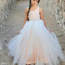 Пышное Тюлевое платье трапециевидной формы с цветочным узором для девочек на свадьбу с бантом и кристаллами; детское Пышное Платье; размер на заказ