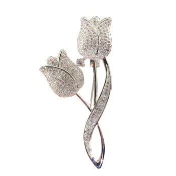 

Tulip Flower Cz Brooch Pin Elegant Rose Flower Cubic Zircon Brooches For Wedding Costume Accessories Jewelry