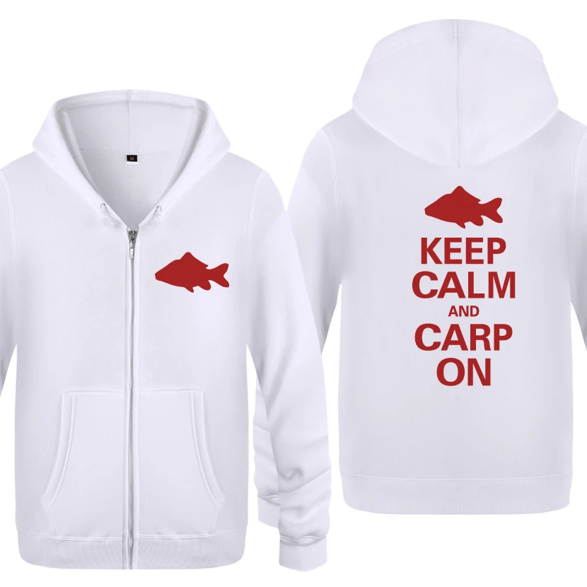 Keep Calm and Carp on Новинка Забавные толстовки мужские мужские флисовые кардиганы на молнии толстовки с капюшоном