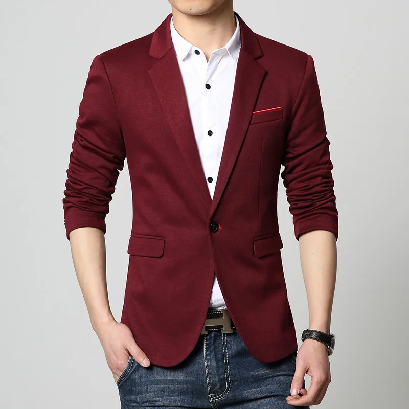 3625 wine red Новинка, приталенный Повседневный пиджак, хлопковый Мужской Блейзер, куртка на одной пуговице, серый мужской костюм, куртка, осень, лоскутное пальто, мужской костюм - Цвет: 3625 wine red