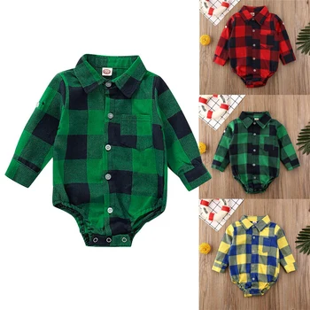 

Newborn Baby Romper 2020 New Baby Girl Boy Plaid Clothes Jumpsuits Autumn Spring Long Sleeve Lapel Rompers Newborn Clothes