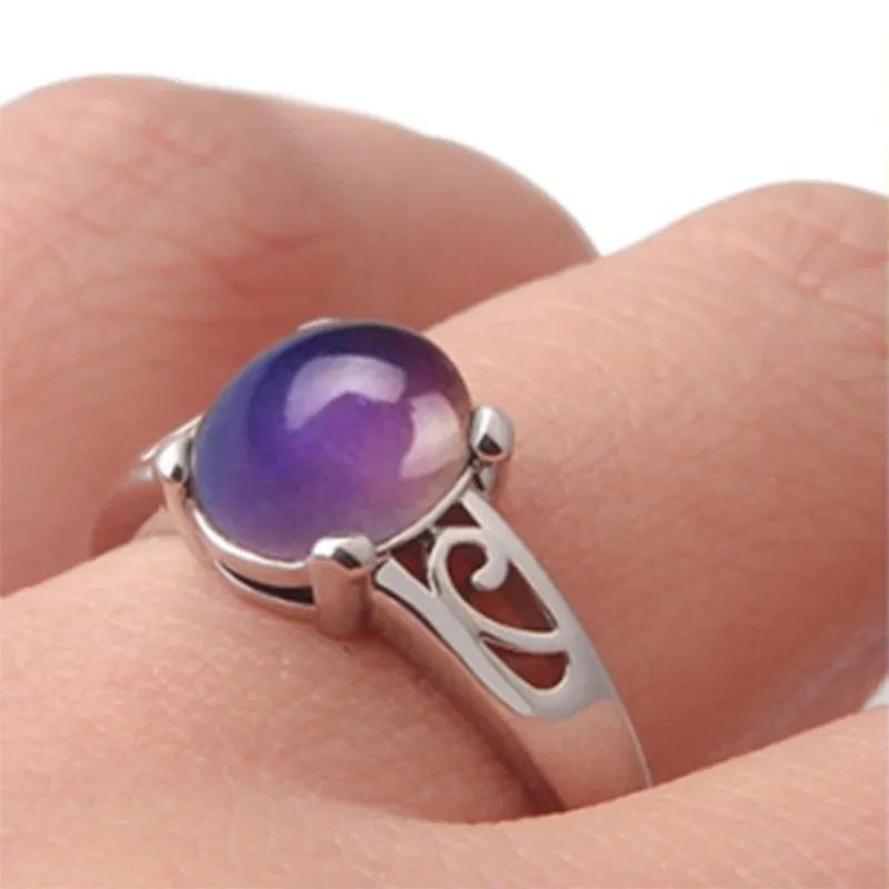 Fashion Temperature Change Color Discoloration Mood Oval Finger Ring Changing Sensing for Women Men Party Fashion Jewelry