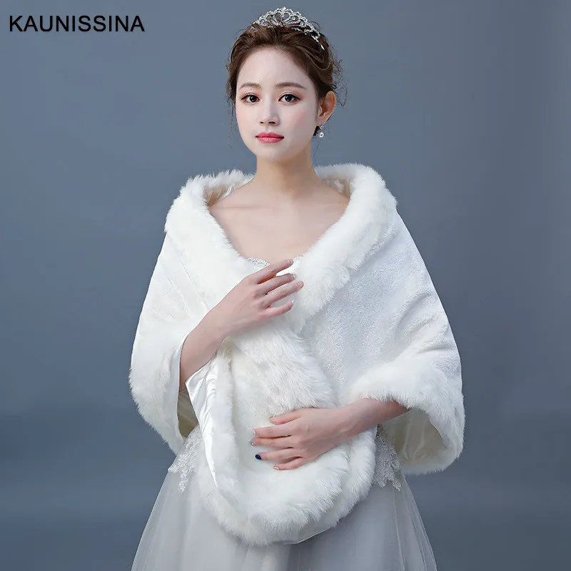 

KAUNISSINA Women Faux Fur Bridal Shawl Fur Shawl Wedding Bolero Fur Cape Cloak For Evening Party Dress Winter Warm Capes