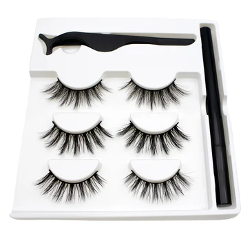 

3 pairs Sticky Eyeliner Set False Eyelashes Thick Natural Eyelashes