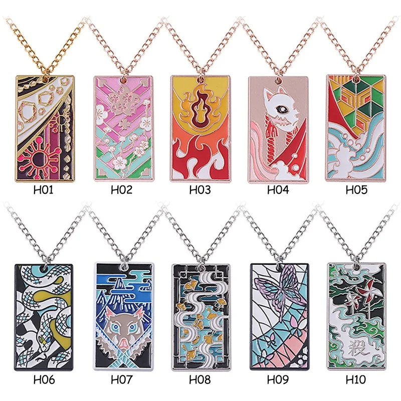 

Wholesale 5PCS / Lot Necklace Anime Demon Slayer Cosplay Necklaces Kimetsu No Yaiba Pendant Chain Choker Accessories Gifts
