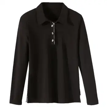 

2020 spring and summer new long-sleeved T-shirt female stitching simple lapel temperament ol comfortable wear bottoming shirt