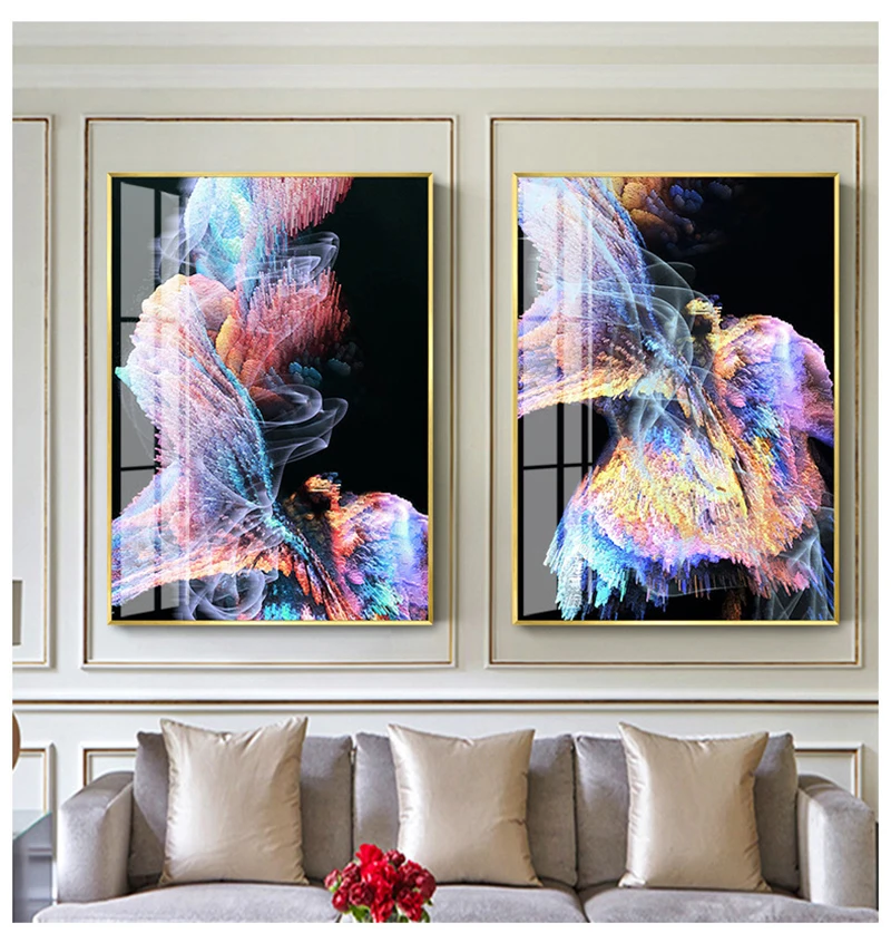 Black background Fancy colourful cloud modern Abstract decorative Picture Canvas Wall Art Poster for room hotel office decor | Дом и сад