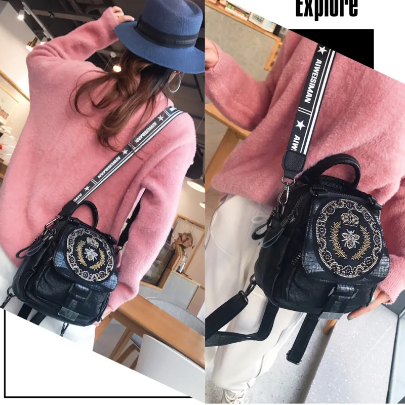 2022 Brands Designer Women Shoulder Bag Fashion Luxury Rivet Ladies Mini Leather Handbags Rhinestone Designer Bee Crossbody Bags