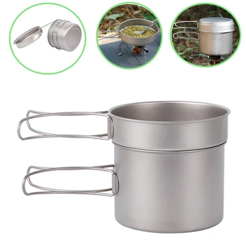 

Titanium Pot Pan Set with Folding Handle Outdoor Camping Picnic Backpacking Soup Bowl Frying Pan