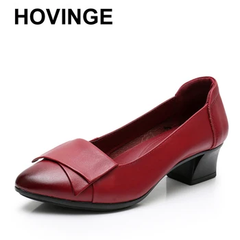 

HOVINGE2019 fashion women pointed toe shoes medium heel 4.5 cm low comfort professional work shoes woman Square heelE084