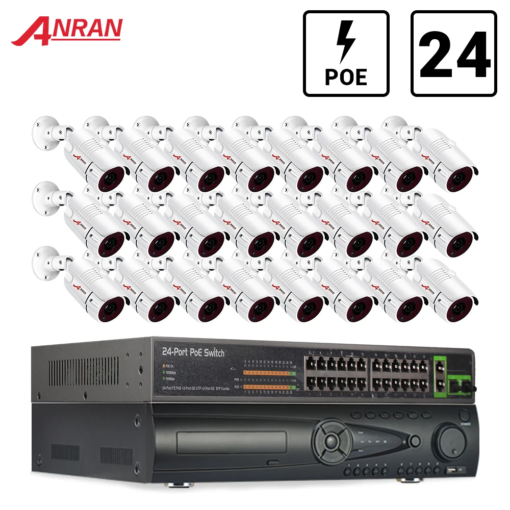 

ANRAN Security Camera System 24CH H.264 NVR 24CH POE Switch Security CCTV System Onvif 1080P HD Outdoor IP POE Camera K