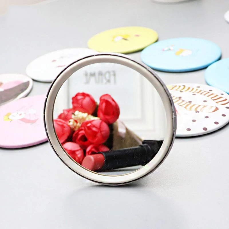 

Lady Makeup Mirror Cartoon Pattern Portable Pocket Cosmetic Mirror Mini Cute Small Creative Travel Accessories Round Shape