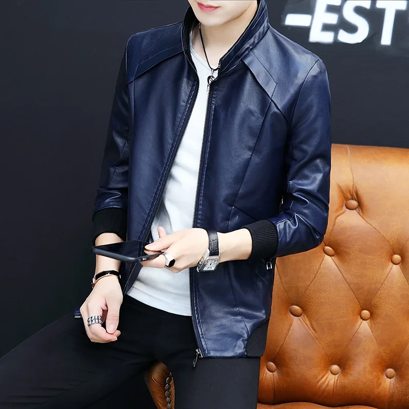 

Leather Jacket Men's Stand Collar Korean-style Slim Fit Handsome PU Leather Trend Large Size Motorcycle Jacket Autumn And Winter