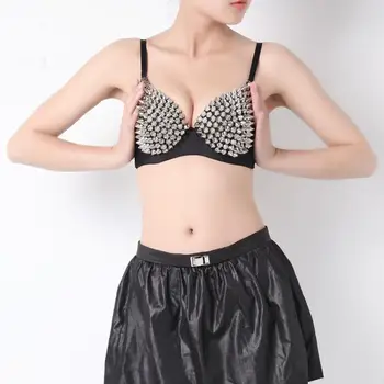

2020 New Sexy&club Bras Women Party All-over Spike Rivet Metallic Punk Dance Bra ladies seamless Metal Tassel Goth Studded LW
