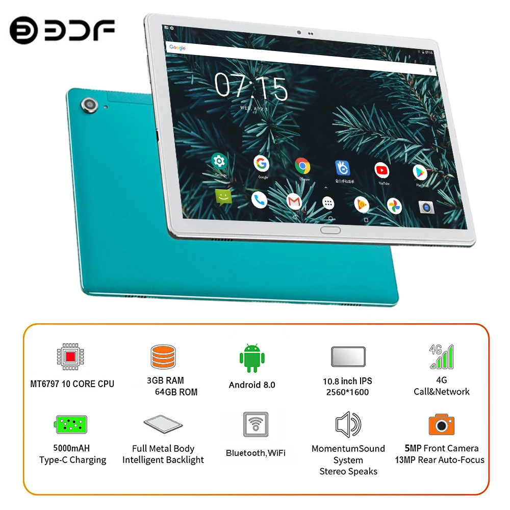 US $128.51 BDF 4G Network Phone Call Tablet Android 80 Tablets Pc Deca Core 108 Inch 25601600 IPS 3GB RAM 64GB ROM TypeC Tablette 2021