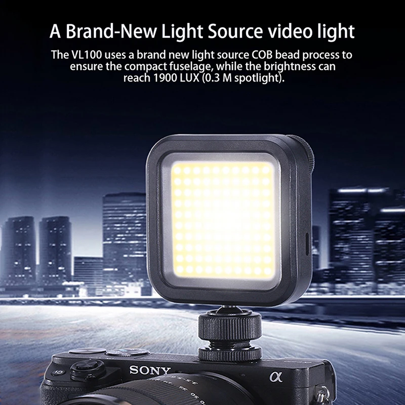 

VL100 LED Video Light on Camera Fill Light Lamp Cold Shoe for Mic COB High Adjustable Lighting For Sony Nikon Osmo Action DSLR