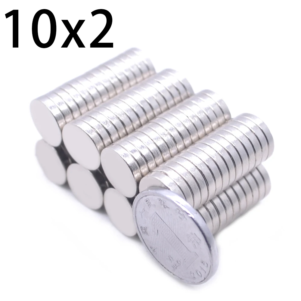 

10/20/40/100 pces 10x2 neodÃ­mio Ã­mÃ£ 10mm x 2mm n35 ndfeb redondo super poderoso forte magnÃ©tico imanes disco 10x2