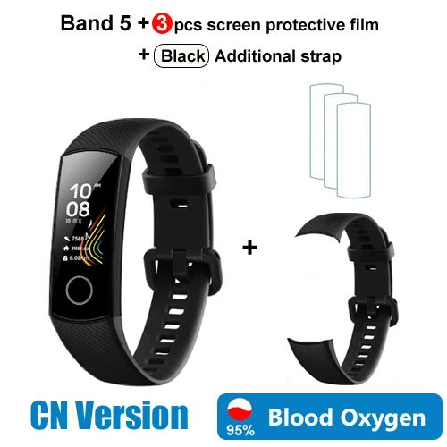 Смарт-часы huawei Honor Band 5, кровяный кислород, смарт-браслет, пульсометр, умные часы, Finitess, спортивные, водонепроницаемые - Цвет: CN Black add strap