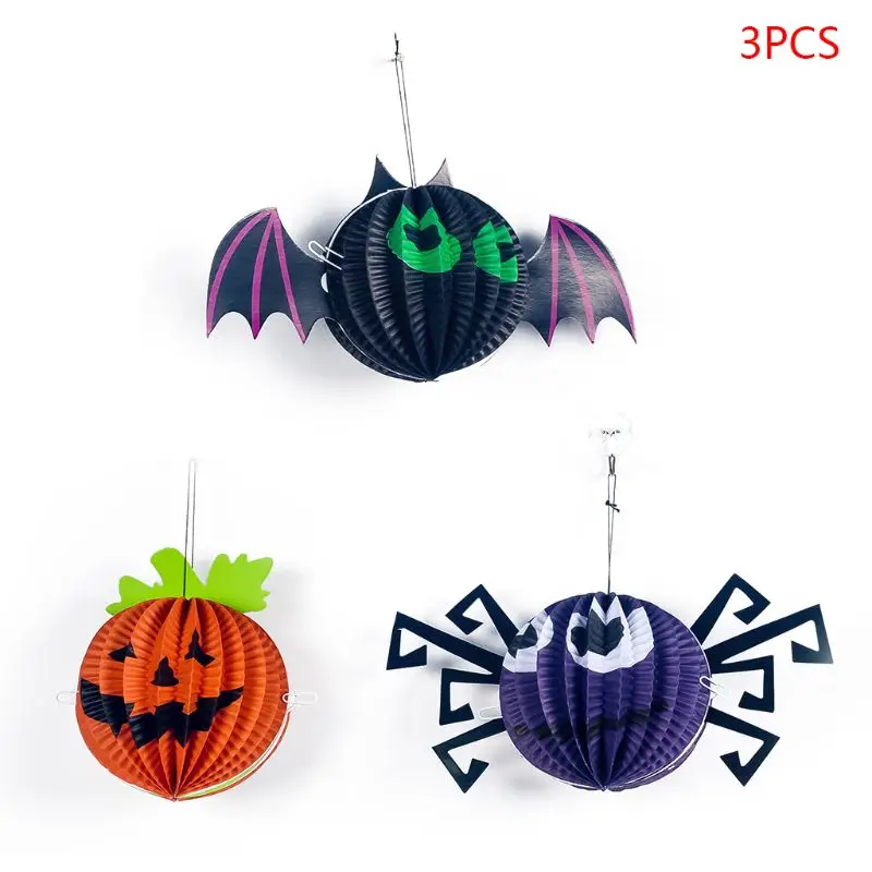 

3pcs/set Paper Bat Spider Pumpkin Pendant Hanging Ornament Halloween Party Decor Props Supplies DIY