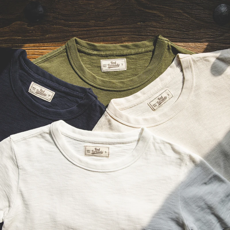 T-Shirt In Cotone Rosso Tornado Slub T-Shirt Basic Da Uomo A Manica Corta