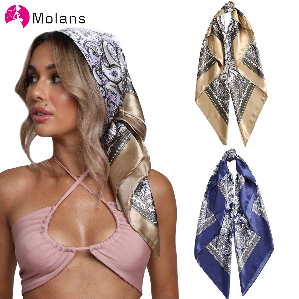 Molans Square Silk Scarf Headband for Women Fashion Print Hair Band Hair Ties Bandana Head Neck Scarf Kerchief Hair Accessories