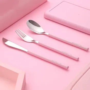

Pink Stainless Steel Tableware Set Western Gold Steak Knife Fork Spoon Dinner Cutlery Set 3 Pcs Nordic Wedding Dinnerware KK60CJ