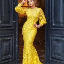 Beauty-Emily элегантное вечернее платье золотистого и желтого цвета с кружевом и длинным рукавом, объемное цветочное арабское платье для выпускного вечера знаменитостей