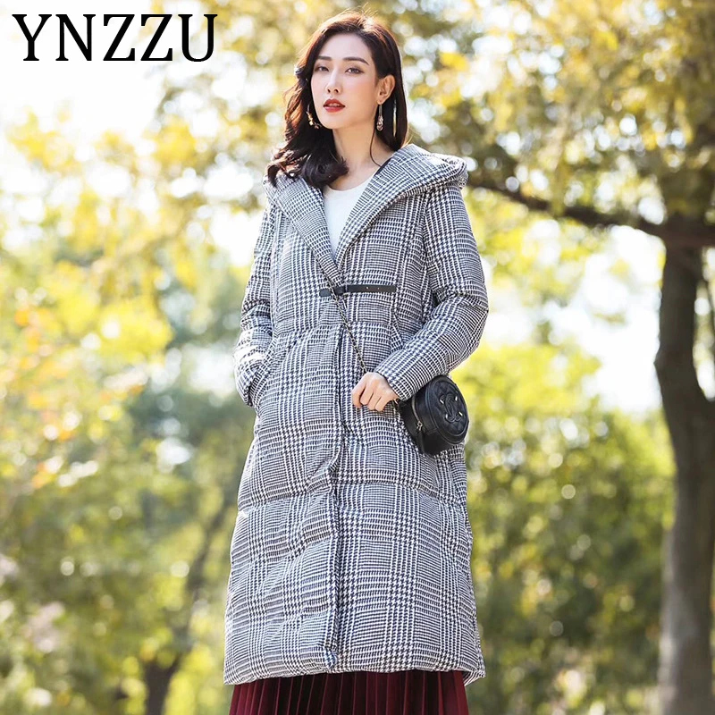 YNZZU винтажное зимнее пальто 2019 женская одежда для снега куртка с 90% белым гусиным