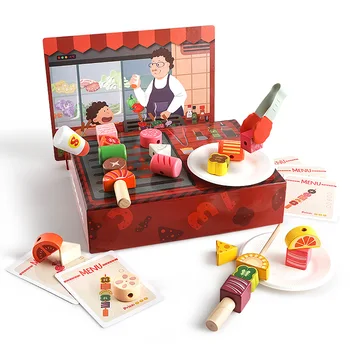 

wooden Children kitchen toys family toy Girls simulation barbecue set Shape matching Beads