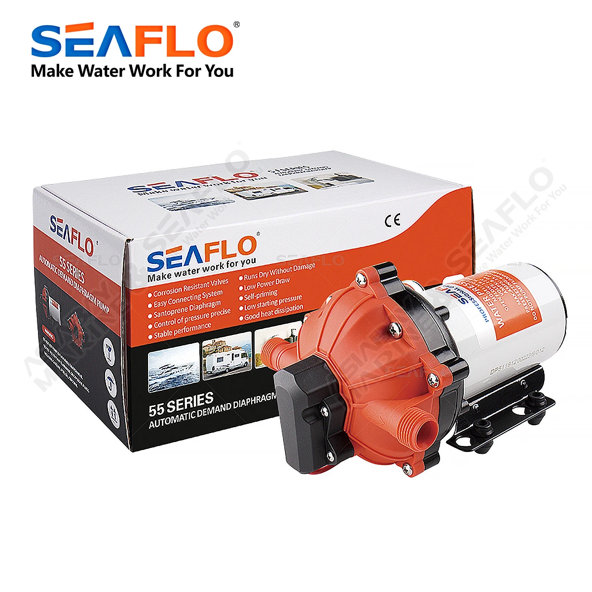 SEAFLO 55 Series Diaphragm Water Pump 5.0GPM 60PSI 12 Volts Electric Yacht Boat Marine RV Caravan High Pressure Supply 5 Chamber