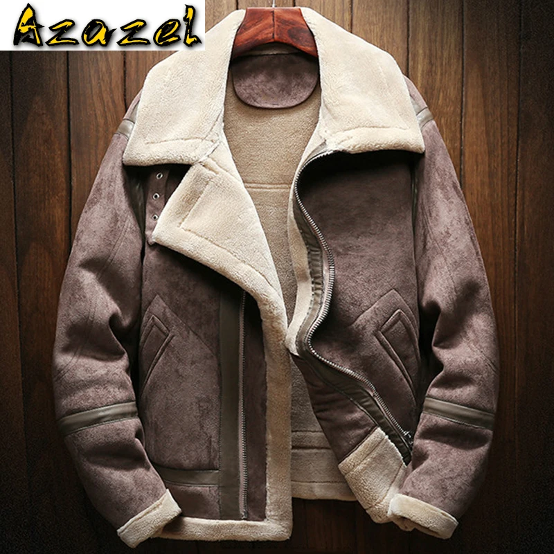 

Vintage Winter Man's Fur Lined Coats Oversized European Style Brand Clothing Mens Faux Fur Leather Jacket Coats Overcoats A902