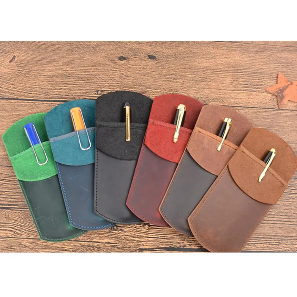 

Portable Work Pouch Pocket Protector Genuine Leather Pencil Case Holder