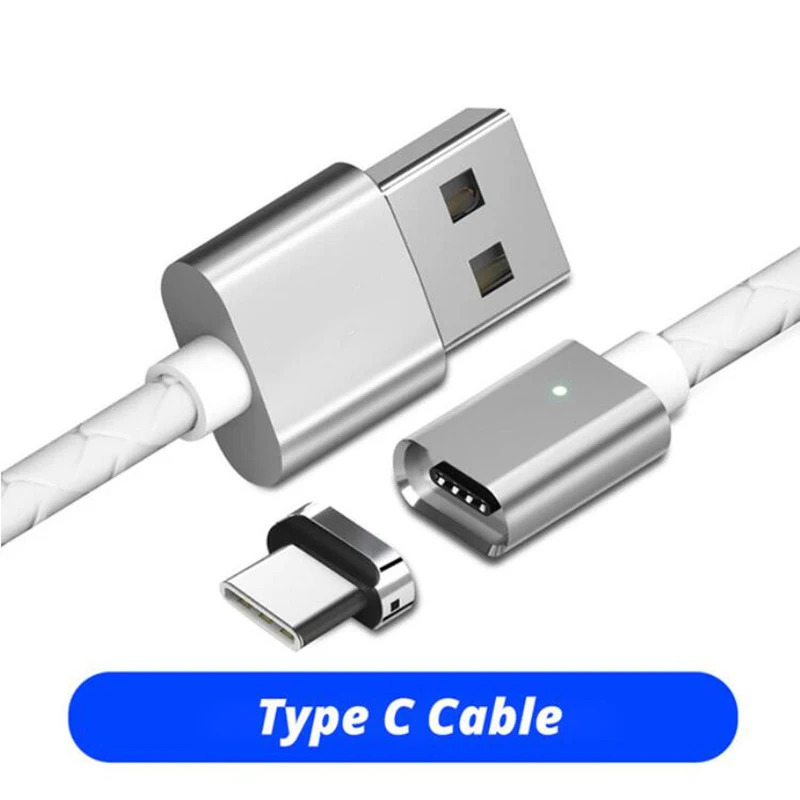 Магнитный Micro USB кабель для быстрой зарядки 3 А для мобильного телефона samsung Xiaomi, 1 м, магнитный Usb type-C, светодиодный кабель для зарядки и синхронизации данных - Цвет: White For Type C