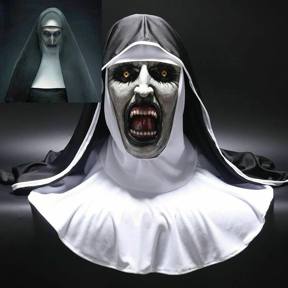 Halloween The Nun Horror Mask Cosplay Valak Scary Latex Masks with Headscarf NEW Nuns Mask