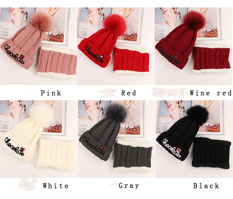 Модная зимняя шапка, шарф, комплект для женщин, теплая шапка бини для девочек, кольцо, шарф, помпоны, зимние шапки, вязаные шапки, шарф, 2 предмета