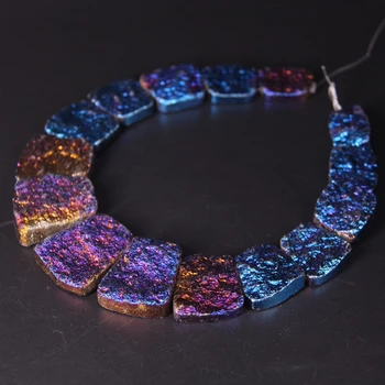 

15pcs Blue Titanium Aventurine Trapezoid Slab Beads,Top Drilled Raw Stone Gems Slice Graduated Necklace Pendants Jewelry Making